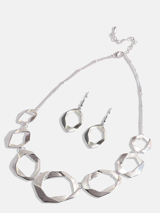 Silver Toned Twisted Necklace With Earrings