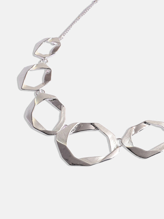 Silver Toned Twisted Necklace With Earrings