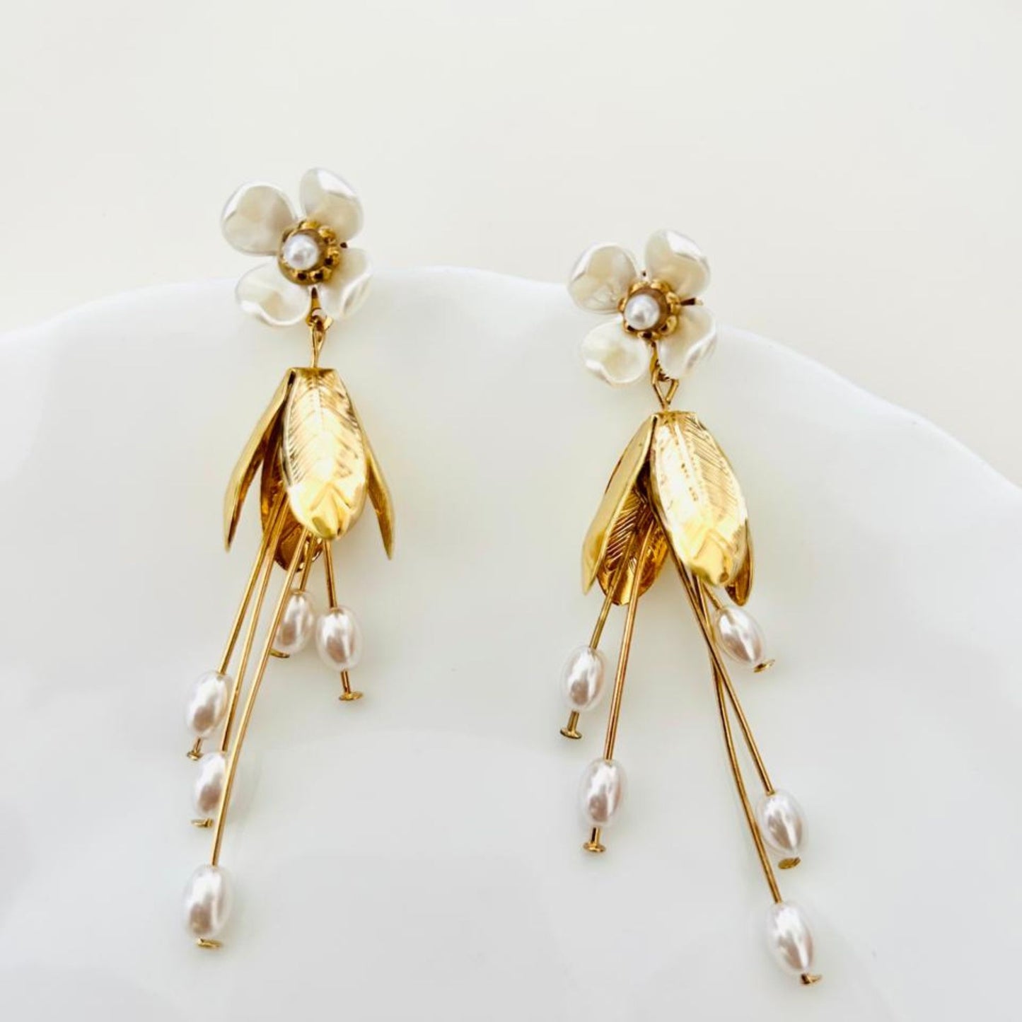 Golden Blossom Pearl Earrings