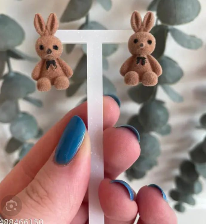 Brown Velvet Bunny Earrings
