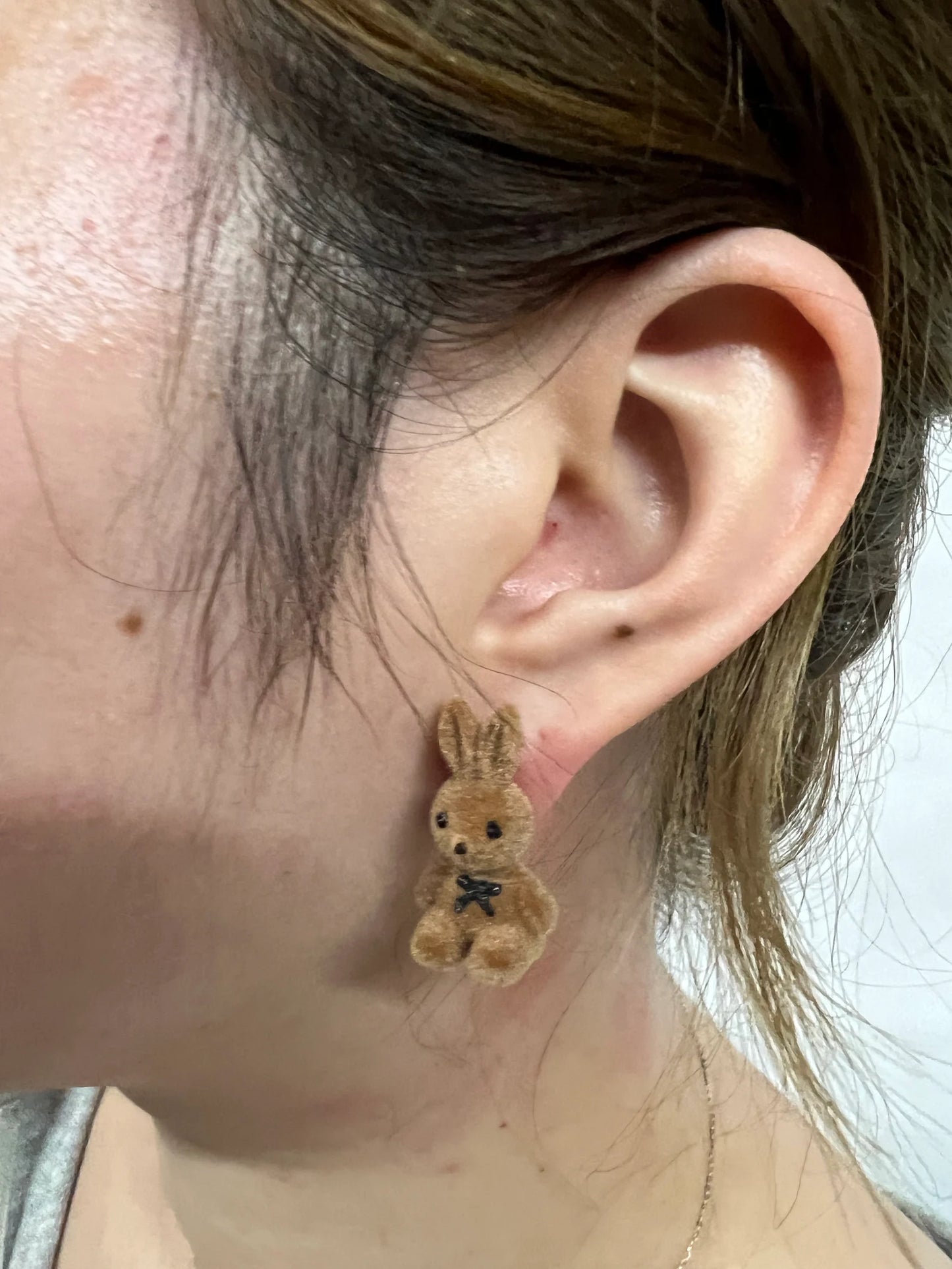 Brown Velvet Bunny Earrings