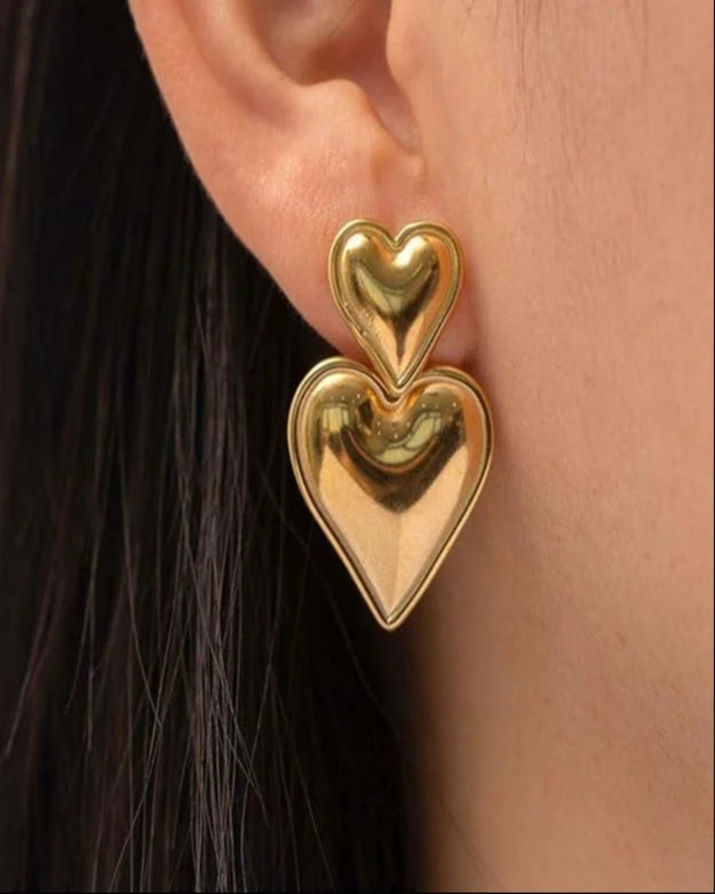 Golden Double Heart Studs