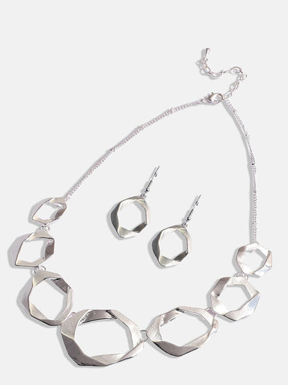 Silver Toned Twisted Necklace With Earrings