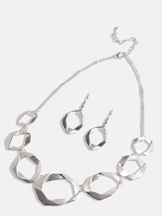 Silver Toned Twisted Necklace With Earrings