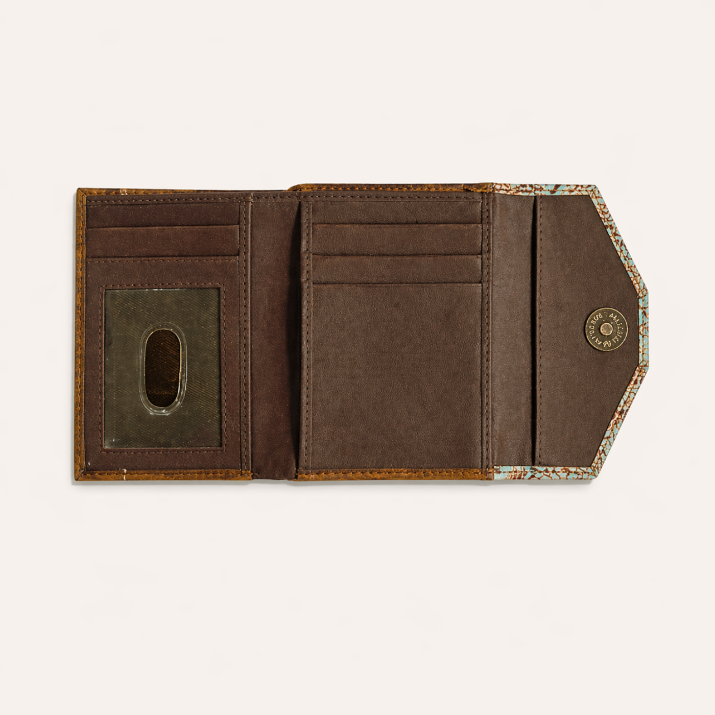 Turquoise Longhorn Tri-Fold Leather Wallet