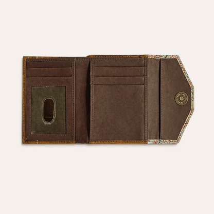 Turquoise Longhorn Tri-Fold Leather Wallet