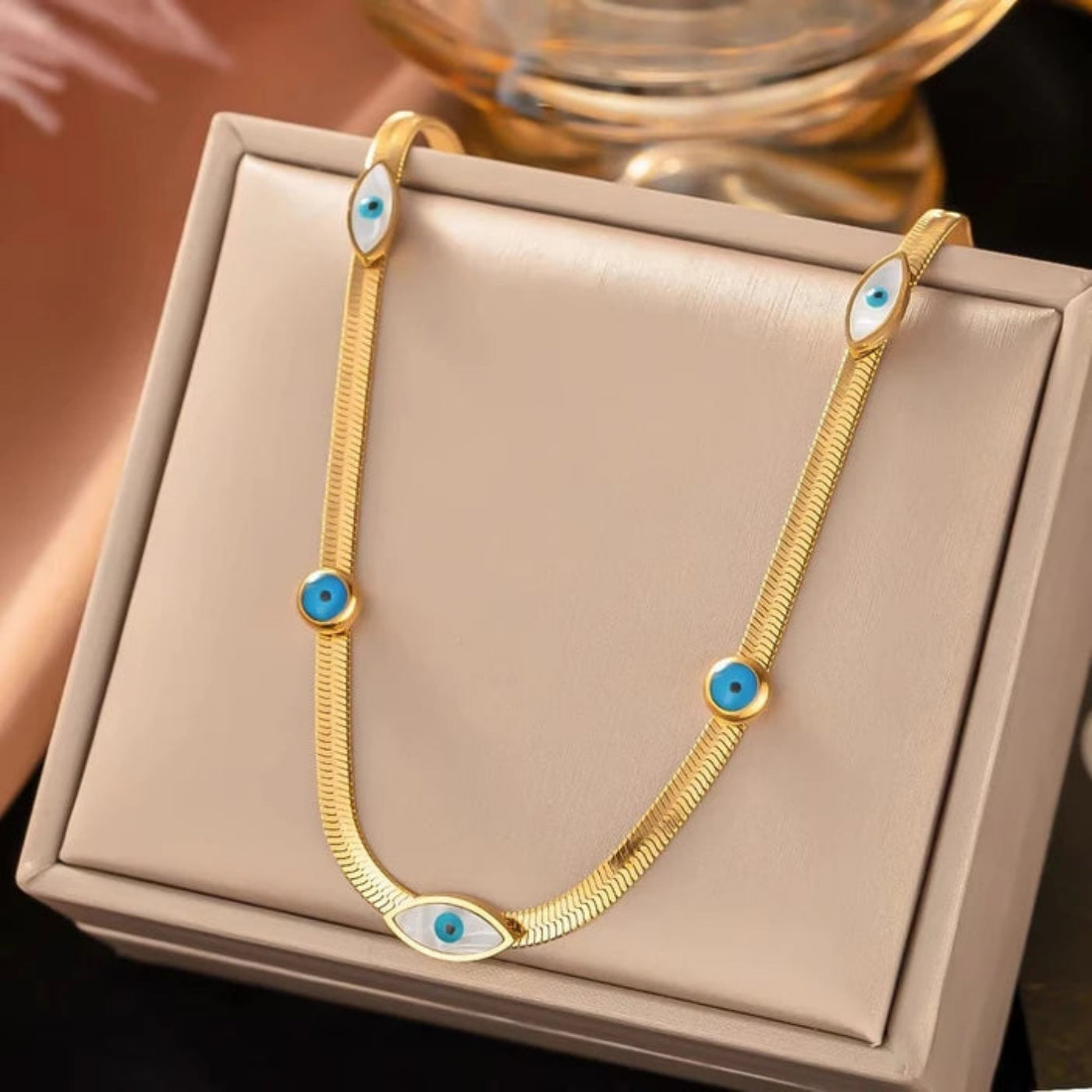 Evil Eye Snakechain Blue Stone Necklace