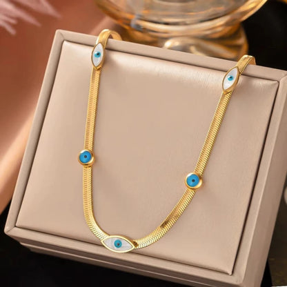 Evil Eye Snakechain Blue Stone Necklace