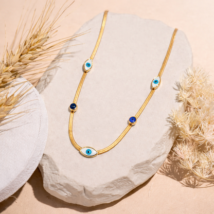 Evil Eye Snakechain Blue Stone Necklace