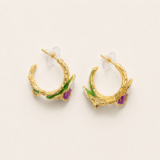 Iris Bloom Enamel Hoops