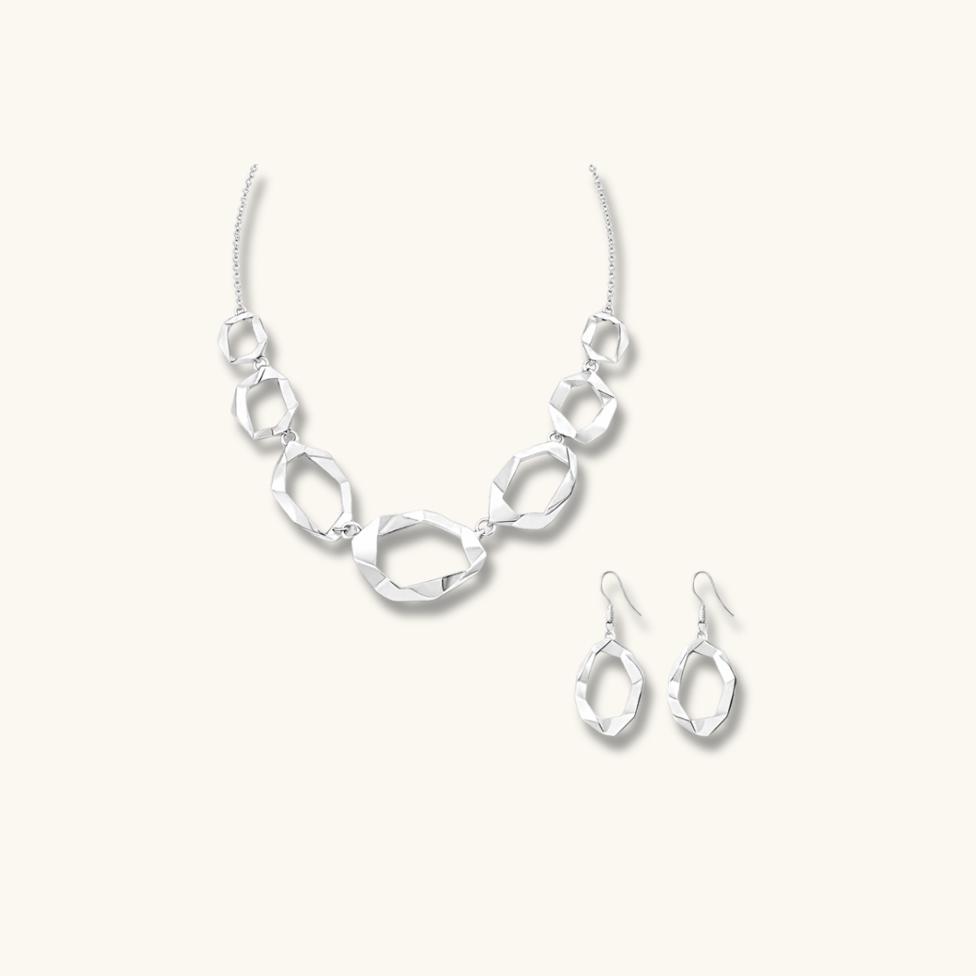 Silver Toned Twisted Necklace With Earrings