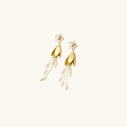 Golden Blossom Pearl Earrings