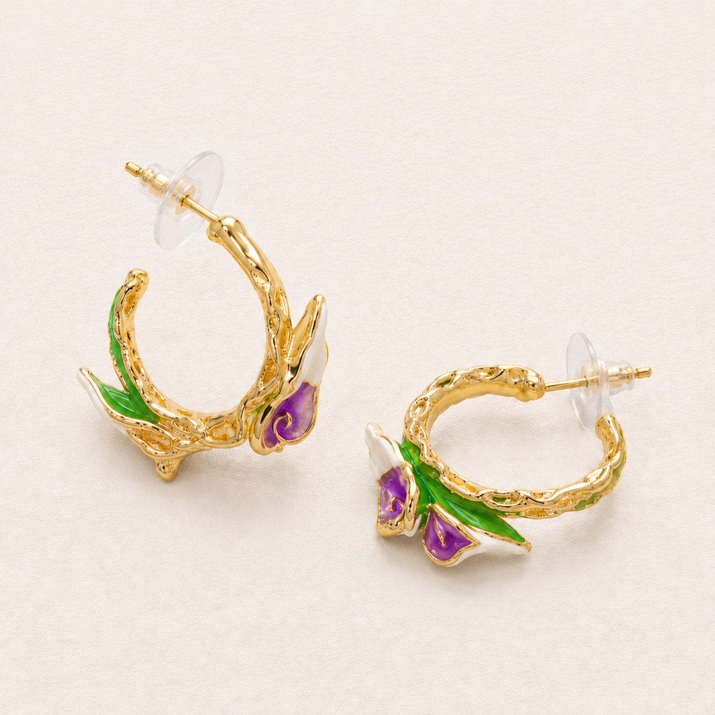 Iris Bloom Enamel Hoops