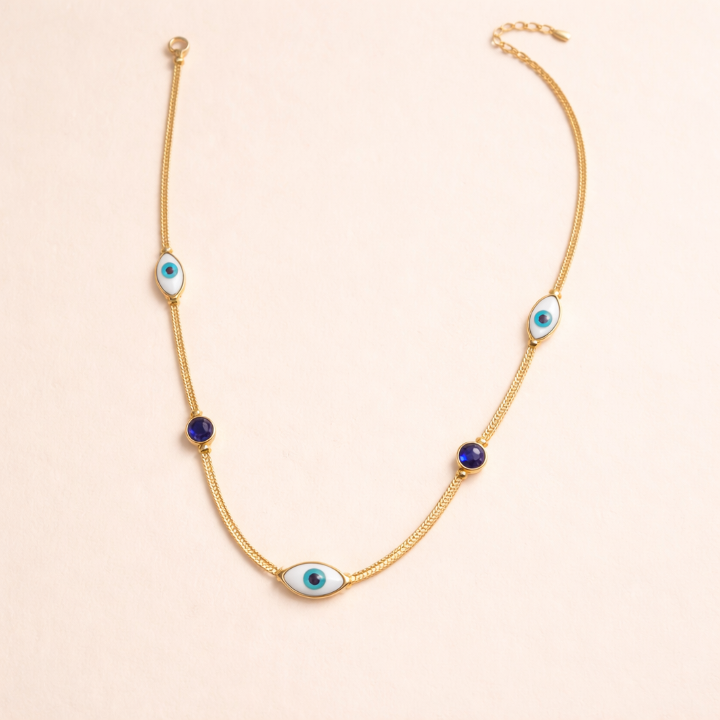 Evil Eye Snakechain Blue Stone Necklace