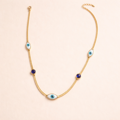 Evil Eye Snakechain Blue Stone Necklace