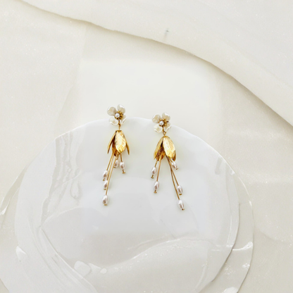 Golden Blossom Pearl Earrings