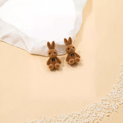 Brown Velvet Bunny Earrings