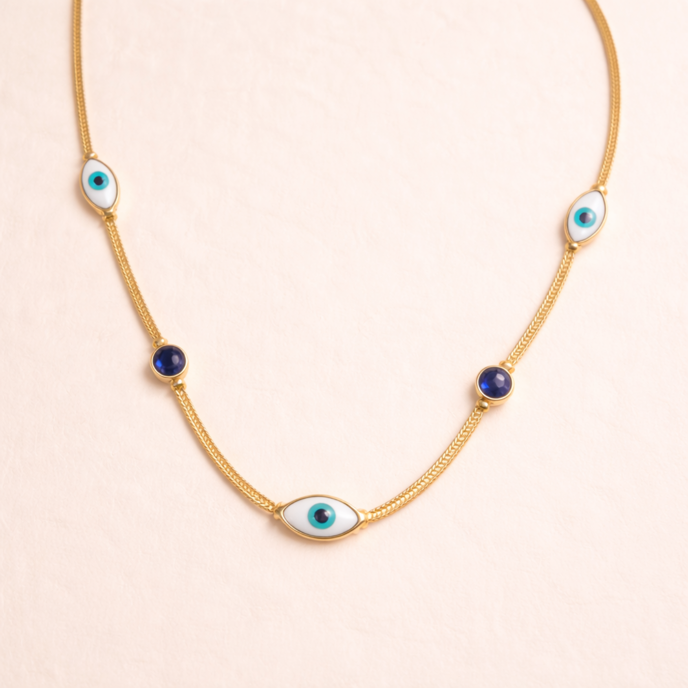 Evil Eye Snakechain Blue Stone Necklace