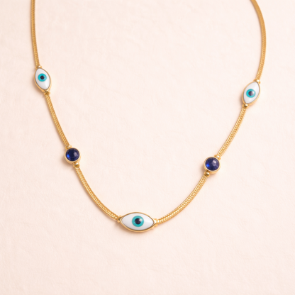 Evil Eye Snakechain Blue Stone Necklace