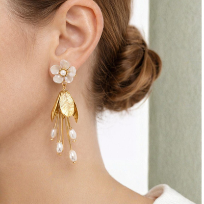 Golden Blossom Pearl Earrings