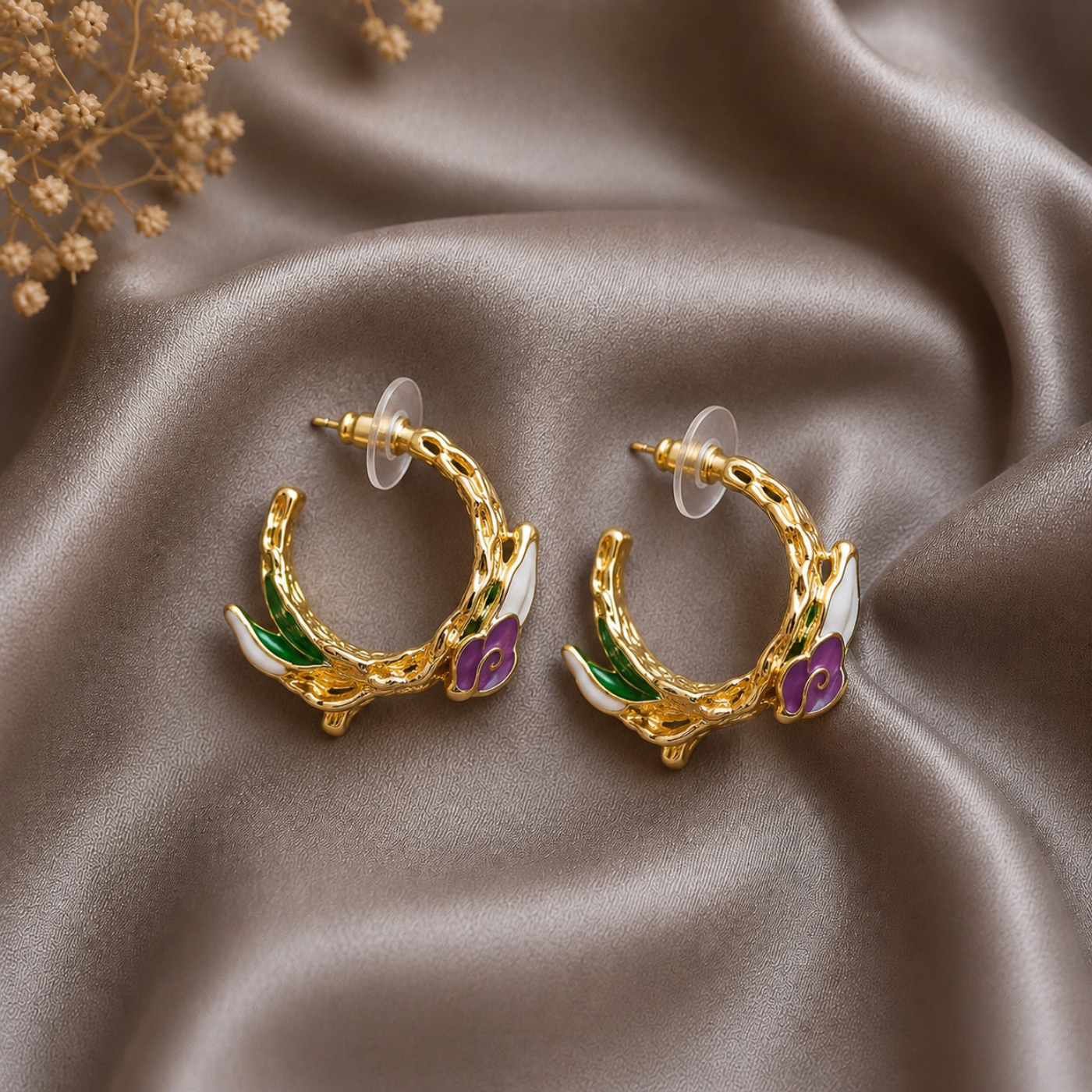 Iris Bloom Enamel Hoops
