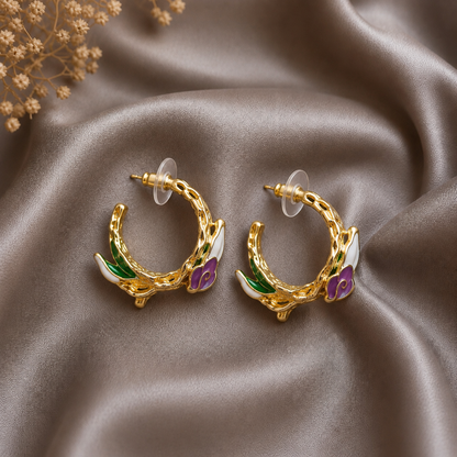 Iris Bloom Enamel Hoops