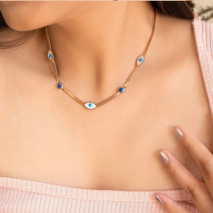 Evil Eye Snakechain Blue Stone Necklace