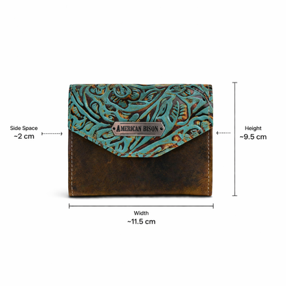 Turquoise Vine Tri-Fold Leather Wallet