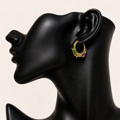 Iris Bloom Enamel Hoops