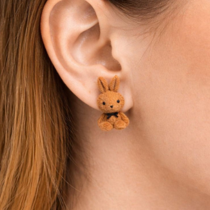 Brown Velvet Bunny Earrings