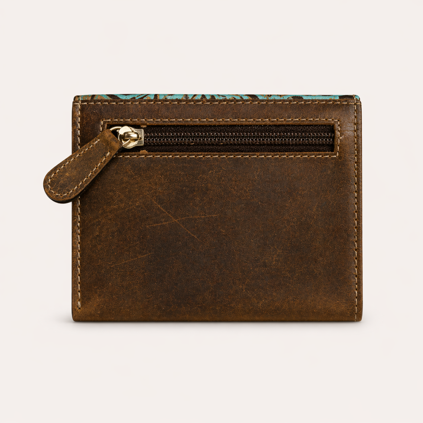 Turquoise Vine Tri-Fold Leather Wallet