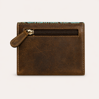 Turquoise Vine Tri-Fold Leather Wallet