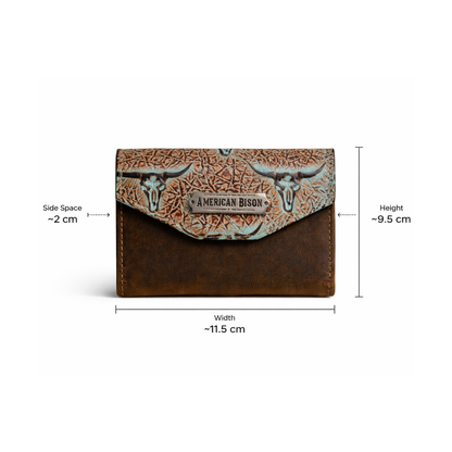 Turquoise Longhorn Tri-Fold Leather Wallet