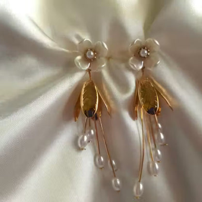 Golden Blossom Pearl Earrings