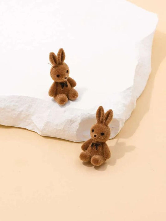 Brown Velvet Bunny Earrings