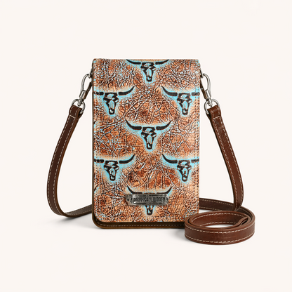 Turquoise Longhorn Crossbody Organiser Bag