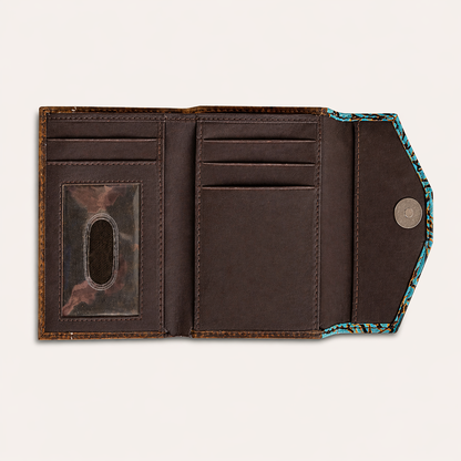Turquoise Vine Tri-Fold Leather Wallet